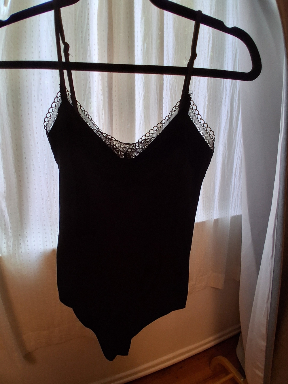 stradivarius Black Lace-Trim Bodysuit